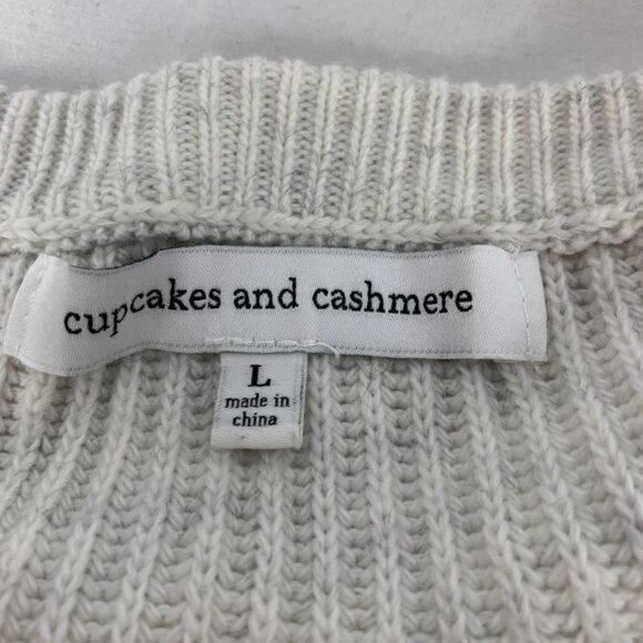 Cupcakes & Cashmere Beige Ribbed Wrap Sweater With Tie Closure Womens Large - Picture 4 of 8